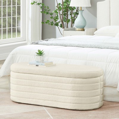 CAVINAS Rectangular PU Leather Storage Ottoman Bench with Stitched Details,Upholstered Storage Ottoman,Storage Benches for Living Room,Bedroom