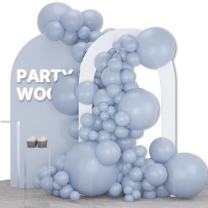 PartyWoo Balloons Light Blue Grey Boho Pale 36 18 12 10 5 Inch 127 pcs - 1 of 4