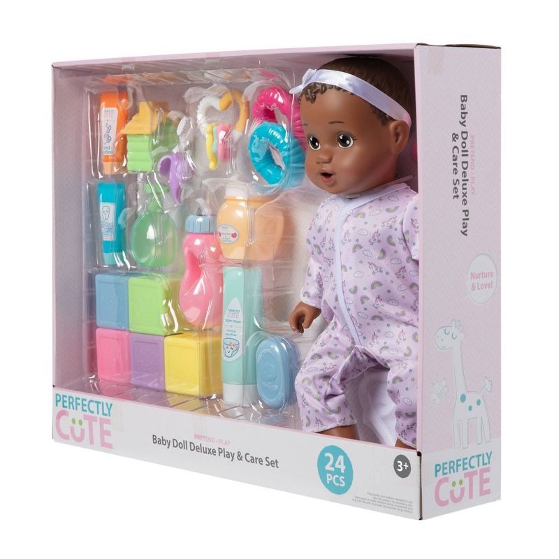 Perfectly Cute 24pc Baby Doll Deluxe Play and Care Set - Dark Brown Hair, 5 of 7