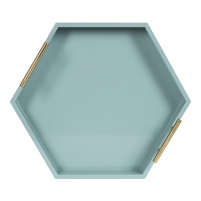 Lipton Spa Blue and Gold Hexagon Wood Decorative Tray, 18x15.5"