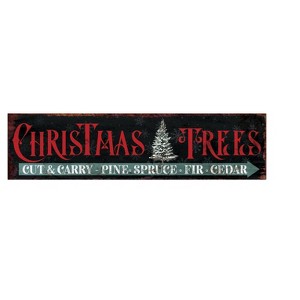 HomeRoots 36" X 11" Black Red And White Christmas Trees Wood Wall Decor - 1 of 4