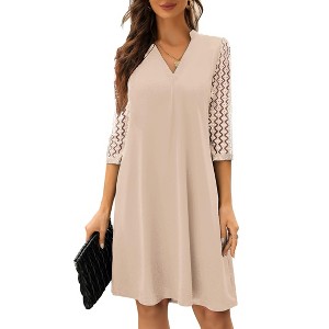 sachin and babi light blue dress Womens Dresses V-Neck Lace Sleeve Lightweight Casual Dress Summer Midi Dress ,Beige,L : Target