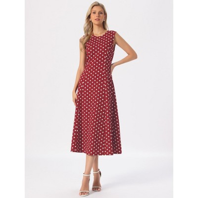 Женские платья INSPIRE CHIC Women's Polka Dots Summer Sleeveless Vintage Crew Neck Elegant A-Line Maxi Dresses Large Dark Red — фото 4