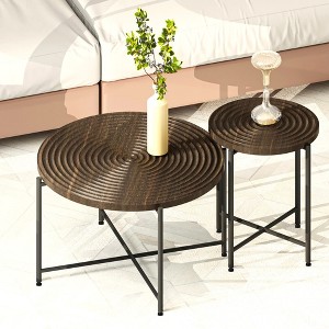 FONTOI End Table Two Piece Coffee and End Table Set Distressed Cylindrical Design with Metal Legs for Living Room, Walnut Brown, 31.4"*31.4"*18.9" - 1 of 4