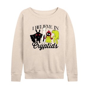 Women's - Instant Message - I Believe In Cryptids Lightweight French Terry Wide Neck Long Sleeve Graphic Shirt - 1 of 4