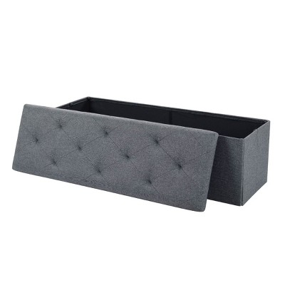 Syemin Ottomans and Benches 47" Foldable Storage Ottoman Storage Chest Large Ottoman Bench Foot Rest Stool End of Bed Foot, Grey, 47.3"*15"*15"