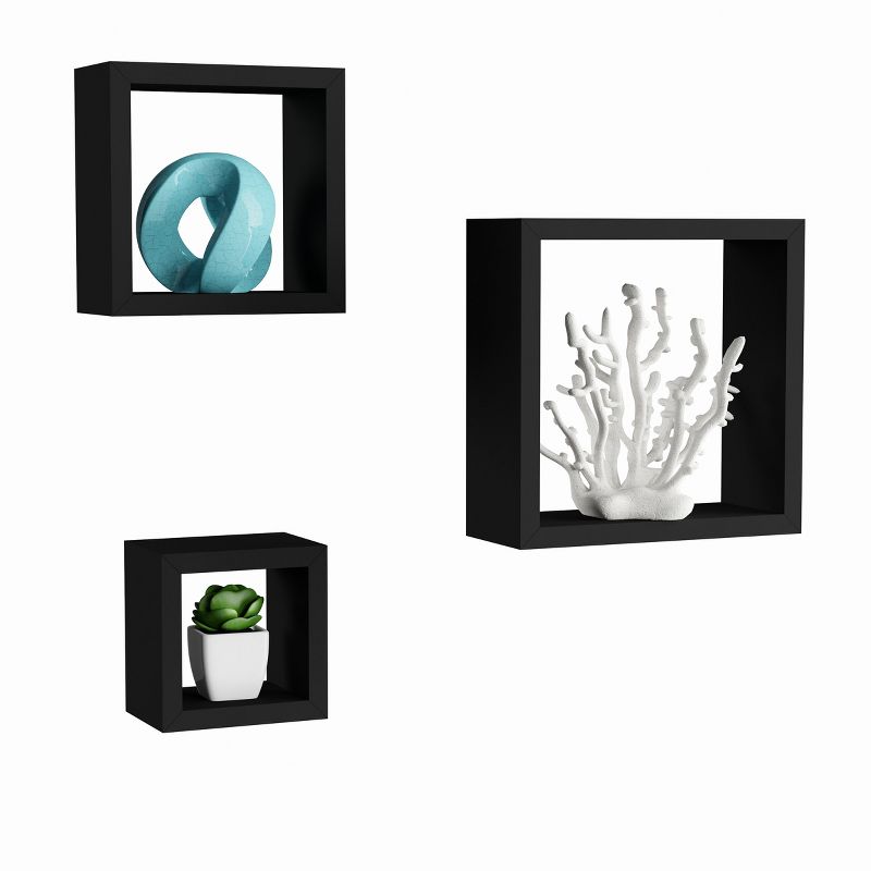Floating Shelves- Cube Wall Shelf Set with Hidden Brackets, 3 Sizes to Display Décor, Books, Photos, More- Hardware Included by Lavish Home (Black), 3 of 9