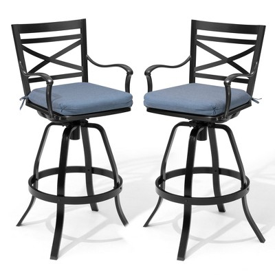 Crestlive Products Outdoor Swivel Bar Stools Set of 2 Patio Cast Aluminum Bar Stools with Sunbrella Cushion Bar Height Chairs