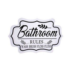 VIP Wood 20 in. White Floral Bathroom Rules Sign - 1 of 2