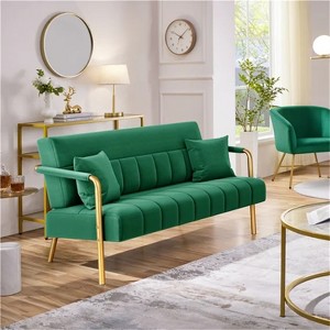 56.5'' W Modern Upholstered Sofa Couch with 2 Pillows for All Ages, Green - 1 of 3