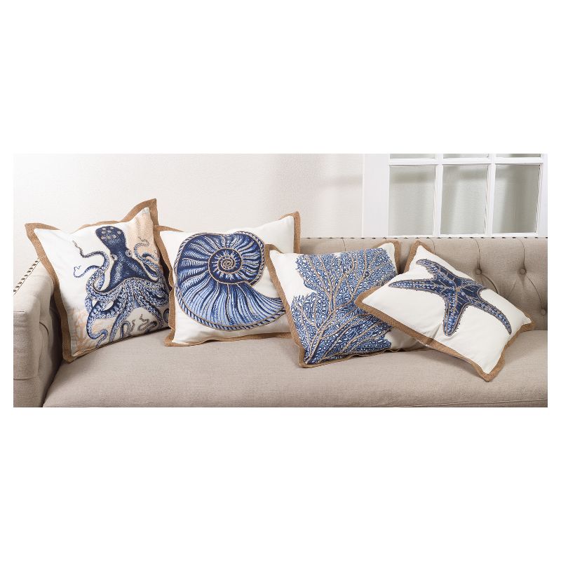 20&#34;x20&#34; Oversize Sea Fan Coral Printed Cotton Square Throw Pillow Blue - Saro Lifestyle, 3 of 7
