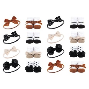 Hudson Baby Infant Girl 16Pc Headband and Socks Giftset, Classic Neutrals, One Size - 1 of 2