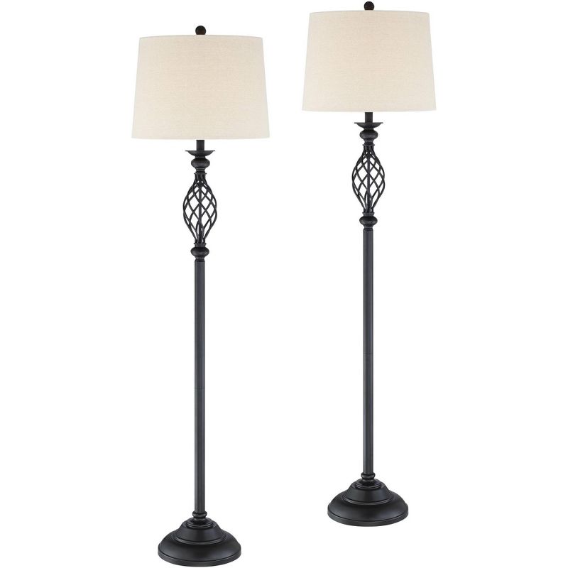 Franklin Iron Works Annie Traditional 63" Tall Standing Floor Lamps Set of 2 Lights Iron Scroll Brown Bronze Finish Living Room Bedroom House Reading, 1 of 10