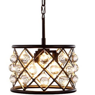 Elegant Lighting Madison Collection Pendant D:12in H:9in Lt:3 Matte Black Finish (Royal Cut Crystals)
