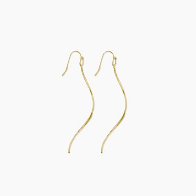 sanctuaire Long Thin Twisted Bar Earrings Gold