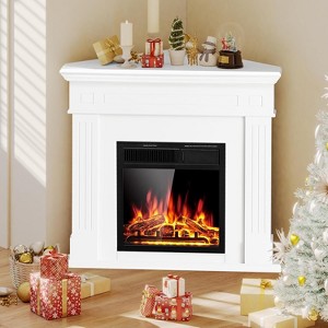 ZAFRO Corner Electric Fireplace with Mantel, TV Stand Electric Fireplace Heater , Bedroom, White - 1 of 4