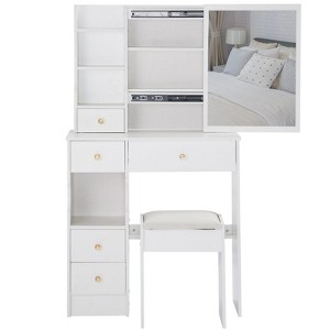 SEVOBAL Dressers Small Space Vanity Table Set with Sliding Mirror Cushioned Stool and Drawer Storage for Bedroom, White, 29.2"*12.6"*50.4" - 1 of 4