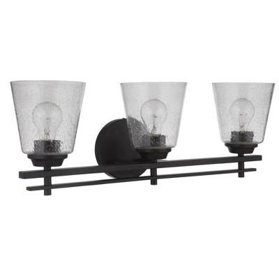 Drake 24" Flat Black Vanity Light with Clear Seeded Glass Shades