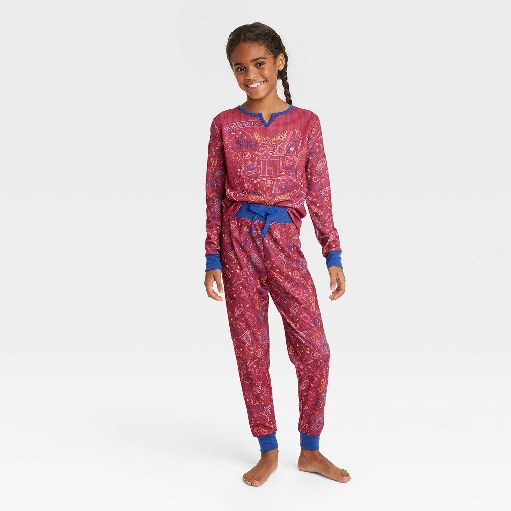 Girls' Harry Potter 2pc Thermal Pajama Set - Burgundy/Navy Blue M