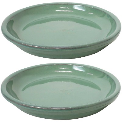 Sunnydaze Outdoor/Indoor Ceramic High-Fired Glazed UV and Frost-Resistant Flower Pot Planter Saucer - 7" Diameter - Seafoam - 2-Pack