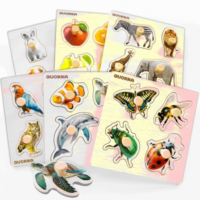 QUOKKA Wooden Puzzles Set for Toddlers 1 2 3 – 4 Set Pegged Puzzles for Kids Ages 2-4