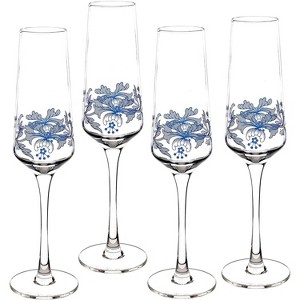 Spode Blue Italian Glassware 8 oz Champagne Flutes, Set of 4 - Blue/White - 1 of 4