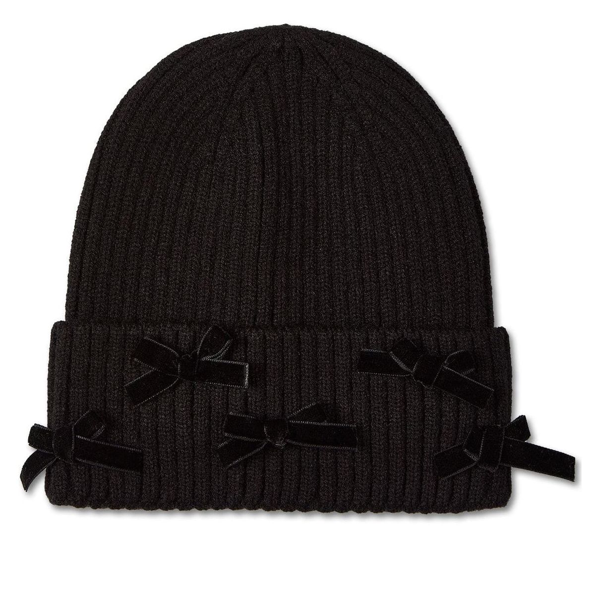 Memoi Girls Ribbed "All-Over Bows" Rayon-Blend Cuffed Beanie