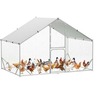 Large Walk-In Metal Chicken Coop, 6.6' x 9.8' x 6.6', Galvanized Chicken Run with Waterproof Cover, Double Door, Outdoor Yard/Farm Pen - 1 of 4