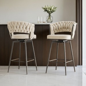 360°Swivel Bar Chairs set of 2, equipped with soft cushioned backrest counter stool, metal leg modern luxury kitchen chair - Leovsnove - 1 of 4