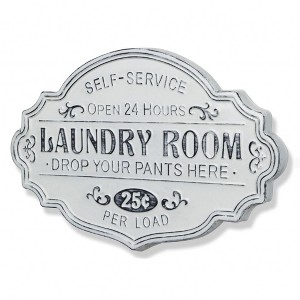 HomeRoots 22" Black And White Distressed Metal Laundry Room Wall Decor - 1 of 4