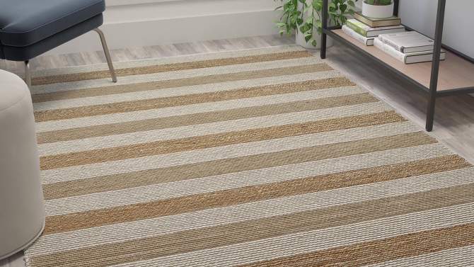 Emma and Oliver 5' x 7' Natural Handwoven Striped Pattern Jute Blend Area Rug, 2 of 8, play video