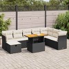 vidaXL 9 Piece Patio Sofa Set with Cushions Black Poly Rattan Acacia - Black and cream with storage - 2 of 4
