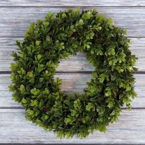 Nature Spring 12-Inch Boxwood Wreath - Round UV Resistant Artificial Spring, Summer, Fall, or Winter Wreath - Indoor/Outdoor Wreaths for Front Door - 1 of 4
