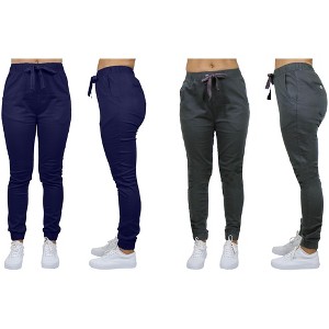 Galaxy By  Harvic Women's Loose Fit  Basic Stretch Twill Joggers-2 Pack - 1 of 2