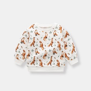 MyKids-USA Baby 1pc Organic Cotton Allover Fox Graphic Longsleeve Hoodie - 1 of 3