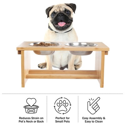 Elevated Bamboo Dog Feeding Station with Stainless Steel Bowls