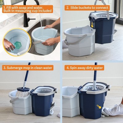 Casabella Dual-Bucket Blue and White Spin Mop System with Extra Refill