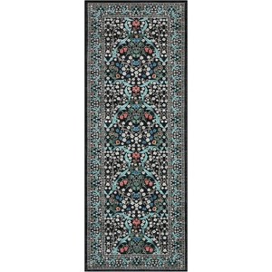Washable Kitchen Runner Rug, Black Non-Slip Vintage Floral Print, Stain-Resistant Low Pile Accent Carpet for Bedroom, Laundry, Bathroom - 1 of 4