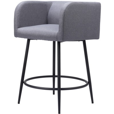 HomeRoots Set of Two 27" Gray and Black Fabric and Steel Counter Height Bar Chairs