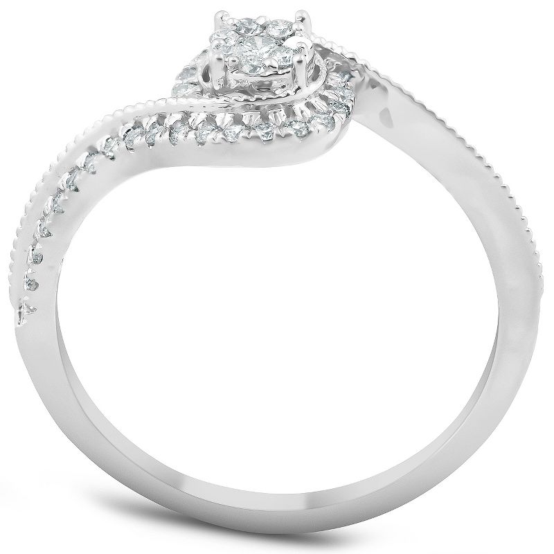 Pompeii3 1/3 Ct Diamond Twist Halo Round Engagement Ring 10k White Gold, 3 of 5