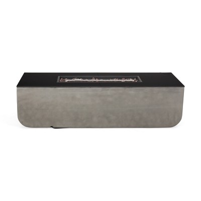 GDFStudio Riga Outdoor 50,000 BTU Lightweight Concrete and Ceramic Rectangular Fire Pit, Light Gray/Black
