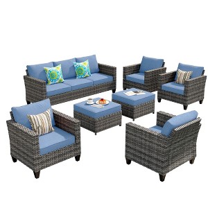 XIZZI Patio Furniture Set 7 Pieces Outdoor Conversation Sets Wicker Sectional Couch Set with Chairs for Garden Backyard Porch - 1 of 4