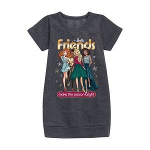 - Barbie - Friends Make The Season Bright Graphic Short Sleeve Fleece Dress - 1 of 3