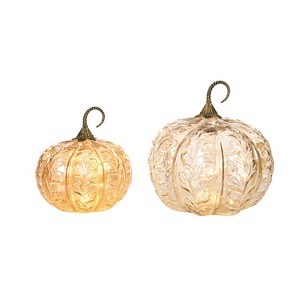 Transpac Glass Light Up Pumpkins with Petal Detail - Fall Decorative Objects for Home Decor and Seasonal Celebrations - 1 of 4