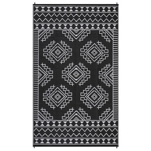 8 x 10 ft Plastic Black and White Rectangular Beach Front Porches Patio Picnic RV Camping Garage Outdoor Bohemia Area Rug - 1 of 4