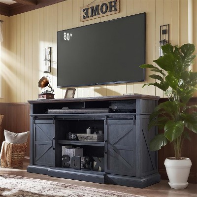 SinCiDo Farmhouse TV Stand for 80" TVs, 38" Tall Media Console with Sliding Barn Door, Storage Cabinets & Adjustable Shelves