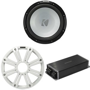Kicker Marine KPX500.1 Powersports Amp & 12" 2 Ohm ( White Grill ) Subwoofer Audio Upgrade - 1 of 4