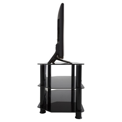 Sleek Black Stainless Steel and Tempered Glass Corner TV Stand