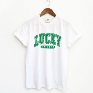 Simply Sage Market Women's Lucky Vibes Distressed Short Sleeve Garment Dyed Tee - 1 of 4