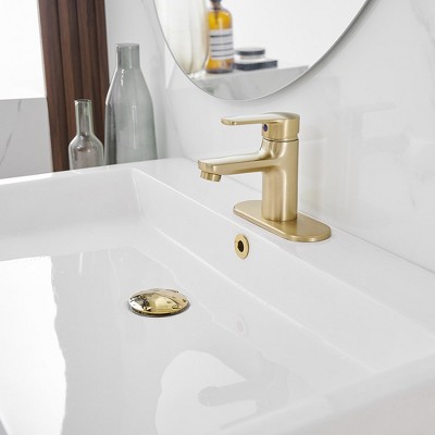 Brushed Gold Single Handle Stainless Steel Bathroom Faucet with Drain